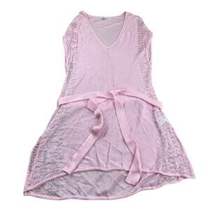 Cache Pink Sheer Lace Open Knit Sleeveless Vest Belted Y2K Layering Top L